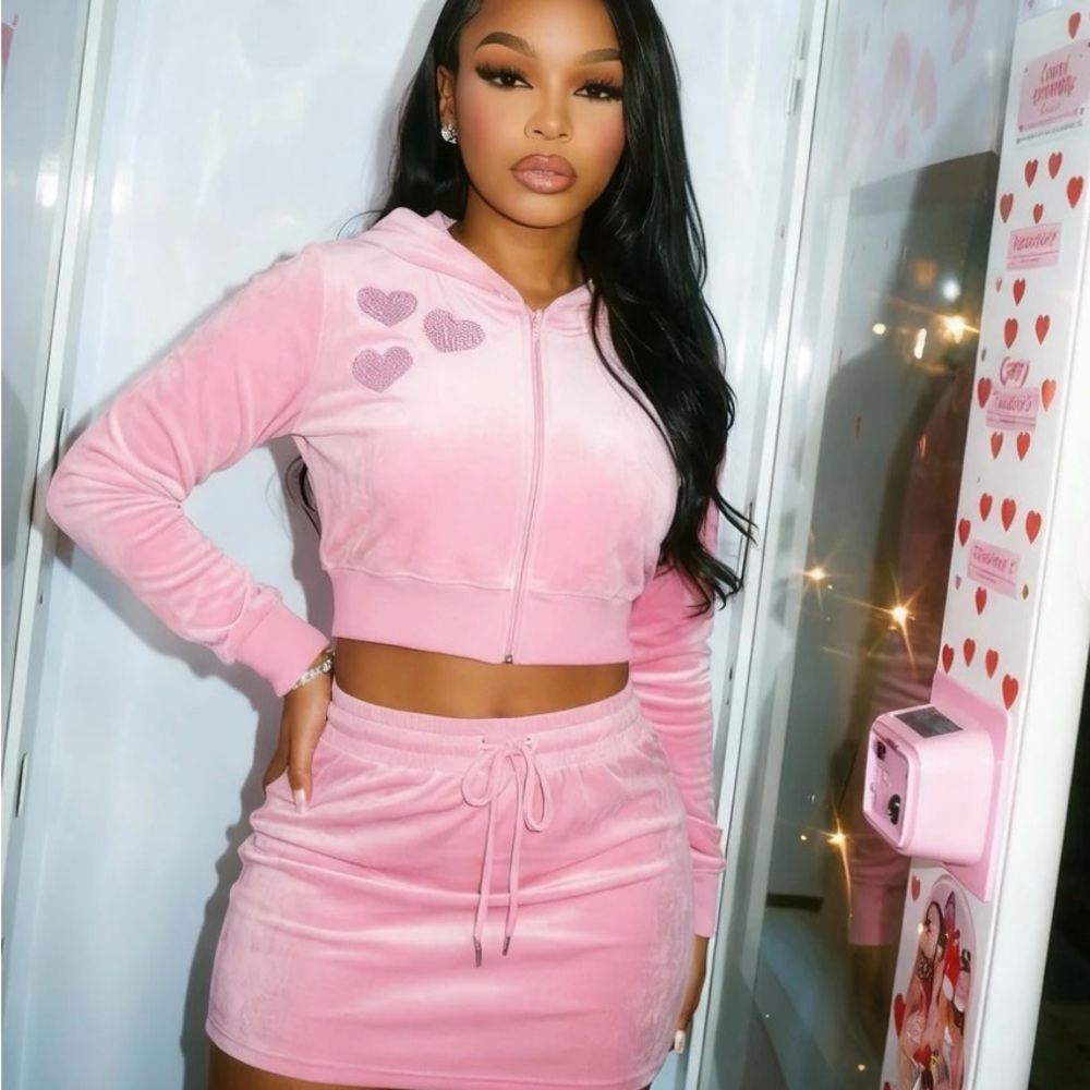 Chic Pink Heart-Embellished Skirt Set by Panic